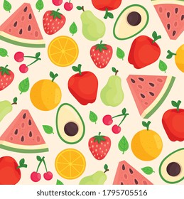 background of mixed fruits and avocado vector illustration design