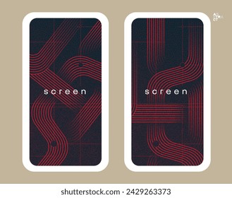 Background for mobile application, user interface. Mobile app display with abstract image. Smartphone lock screen vector template in red color