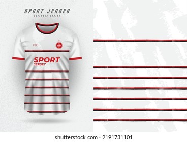 Background mockup for sports jersey, jersey, running shirt, white with red and black stripes pattern.