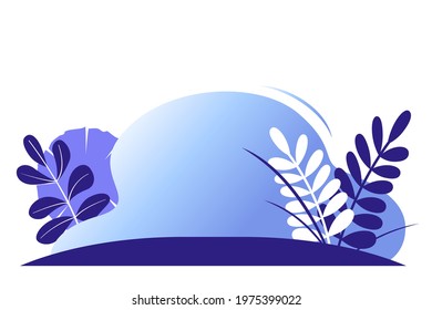 Background from modern abstract plants in blue tones. Place for advertisement text, logo, information, health, medicine. Isolated vector illustration