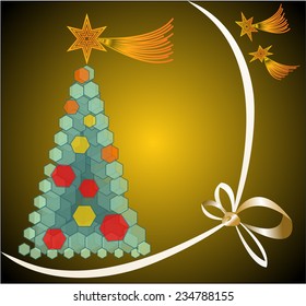 Background with Modern futuristic hexagonal Christmas tree
