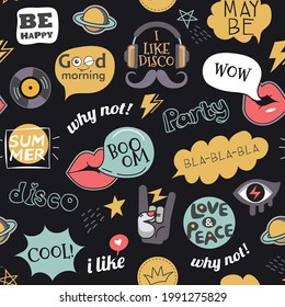 background with modern stickers and patches for textile, wallpaper
