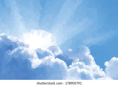 Background modern texture triangle geometry Sun over clouds