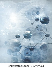 Background with molecules blue, old-style vector