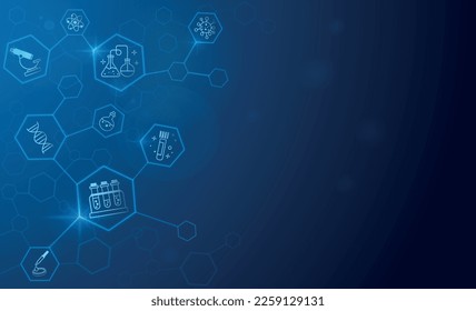 Background of molecules. Graphic element for website. Modern technologies, microbiology and chemistry, genetic engineering. Scientific experiments and research. Cartoon flat vector illustration