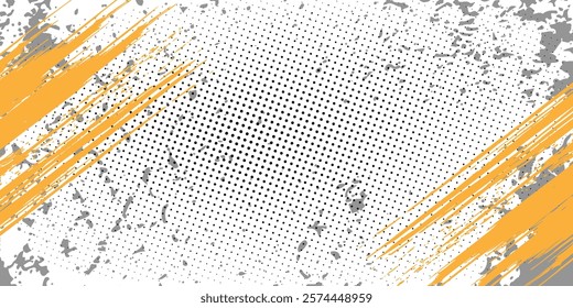 Background with monochrome grunge and dots texture. Polka dot pattern template

