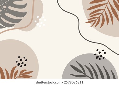 Background  With Monstera Leaves and Abstract Shapes.