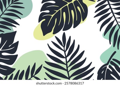 Background  With Monstera Leaves and Abstract Shapes.