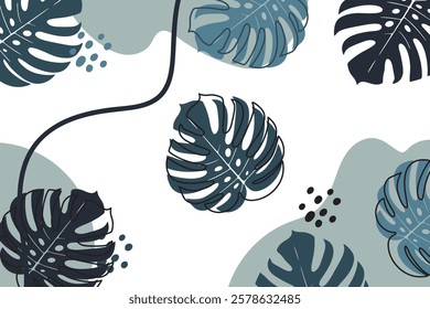 Background  With Monstera Leaves and Abstract Shapes.