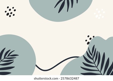 Background  With Monstera Leaves and Abstract Shapes.