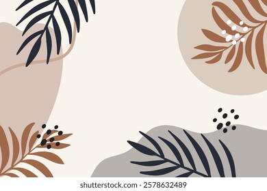 Background  With Monstera Leaves and Abstract Shapes.