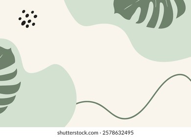 Background  With Monstera Leaves and Abstract Shapes.