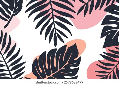 Background  With Monstera Leaves and Abstract Shapes.