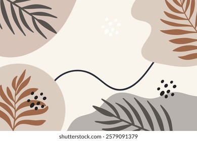 Background  With Monstera Leaves and Abstract Shapes.