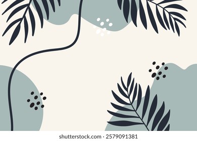 Background  With Monstera Leaves and Abstract Shapes.