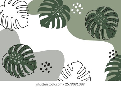 Background  With Monstera Leaves and Abstract Shapes.