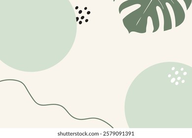 Background  With Monstera Leaves and Abstract Shapes.