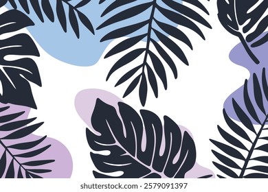 Background  With Monstera Leaves and Abstract Shapes.