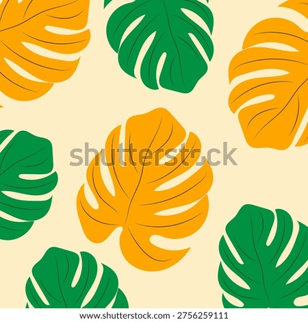 Background with monstera leaves on beige background.Vector illustration