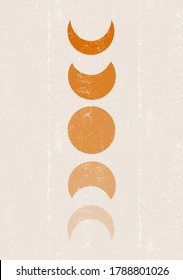 Background with Moon phases print boho minimalist printable wall art mid century abstract print bohemian art work, vector