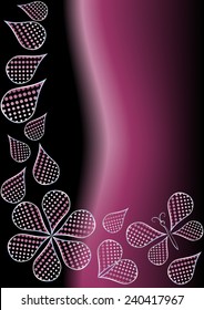 Background with morphing purple drop element with butterfly and flower