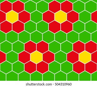 Background mosaic of red flowers on a green background. Seamless pattern, vector illustration