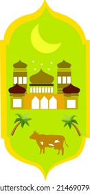 Mezquita de fondo ramadan con árboles y vacas. Perfecto para el fondo ramadan kareem.