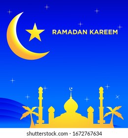 Background with mosque, star and moon illustration , ramadan kareem