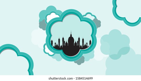 The background of the mosque with the theme of blue Tosca, flower screen motif in the middle of the mosque appears