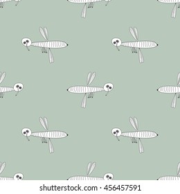 Background mosquitoes vector illustration. Drawing in cartoon style. Seamless pattern
