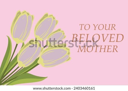Background for Mother's Day. In the style of modern art. Abstract background with tulips in pastel colors on a soft pink background. Mother's Day banner for card, cover.