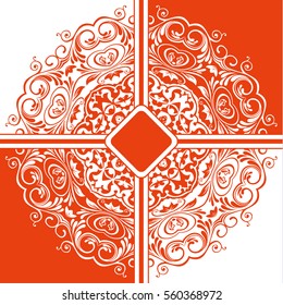 Background of the motif of the mandala floral pattern. orange and white. Mandala tribal pattern. Ethnic, fabric, motifs. Vector, abstract mandala flower. Decorative elements for design. EPS 10