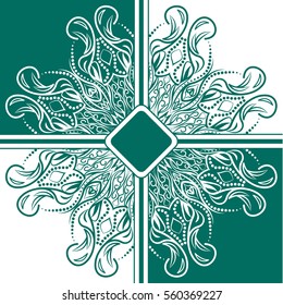 Background of the motif of the mandala floral pattern. green and white. Mandala tribal pattern. Ethnic, fabric, motifs. Vector, abstract mandala flower. Decorative elements for design. EPS 10