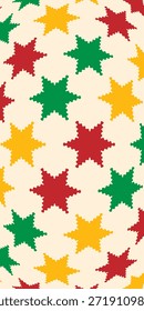Patrón de motivo de fondo hexagrama y copos de nieve de colores. Tema de Navidades