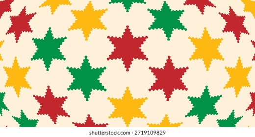 Background motif pattern hexagram and colorful snowflakes. Christmas theme