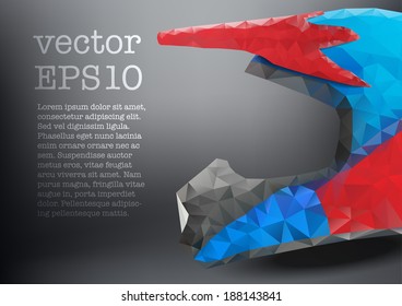 Background of Motocross motorcycle helmet in creative triangle abstract style. Vector Illustration, eps10.