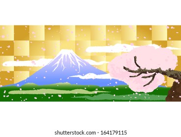 Background of Mount Fuji and cherry trees