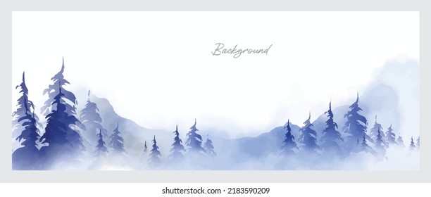 background mountain and pine of watercolor. watercolor mountain, pine, and cloud for poster, wallpaper, art print.