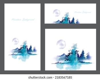 background mountain of watercolor. set background mountain of watercolor template. poster water color mountain