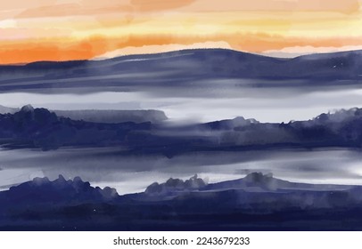 background mountain watercolour for wallpaper, cover, wedding, presentation template. mountain art print on paper and canvas. vector mountain