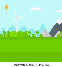 Background of mountains with wind turbine.