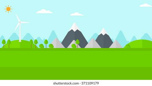 Fondo de montaña con turbina eólica.