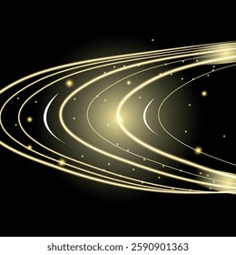  Background with movement of high speed golden lights.Vector illustration of abstract glowing laser beams