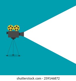 Background with movie projector, vector illustration