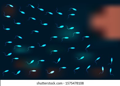Background of moving sperm. Natural fertilization. Sperm and egg. Reproductive medicine health care pregnancy background. Fertilization process design, many sperm scramble ovum. Stock vector. EPS10
