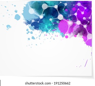 Background with multcolored watercolor splashes and abstract net design