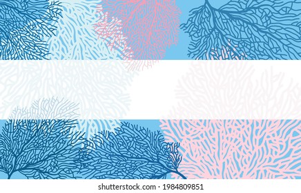 Background with multi colored corals and a white field for your text. Vector template for brochures, cards, invitations and other projects.