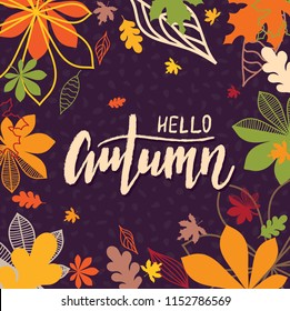 Hintergrund mit mehrfarbigen Herbstblättern. Vektorgrafik. Layout für Rabattmarken und Einkäufe.