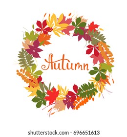 Background with multicolor autumn leaves. Vector illustration. Layout for discount labels and shopping.