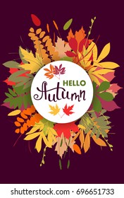 Background with multicolor autumn leaves. Vector illustration. Layout for discount labels and shopping.
